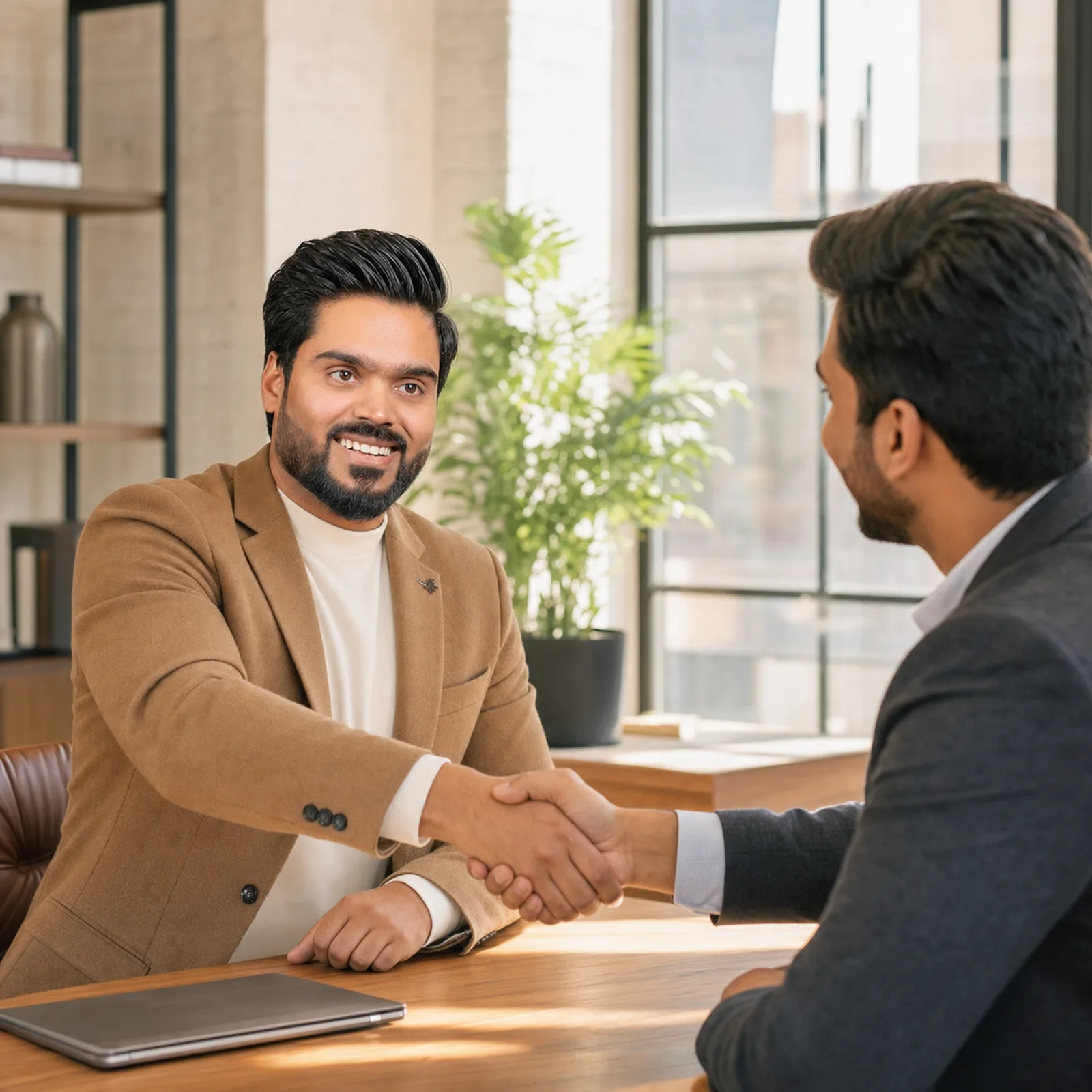 Shajeel Afzal shaking hands with a client