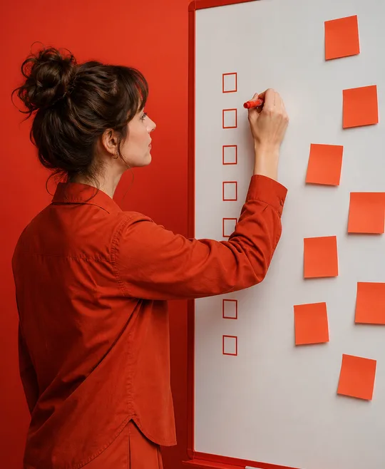 Writing a scope checklist on a whiteboard